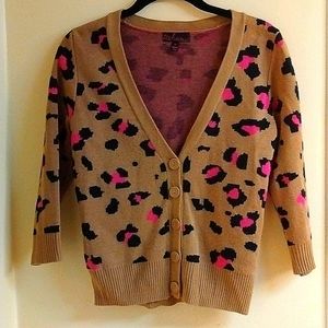 Takeout brand, size xs, cheetah print cardigan, 3/4 length sleeve